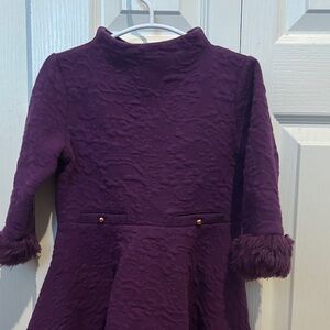 Janie and Jack Deep Purple Textured Dress with Faux Fur Cuffs